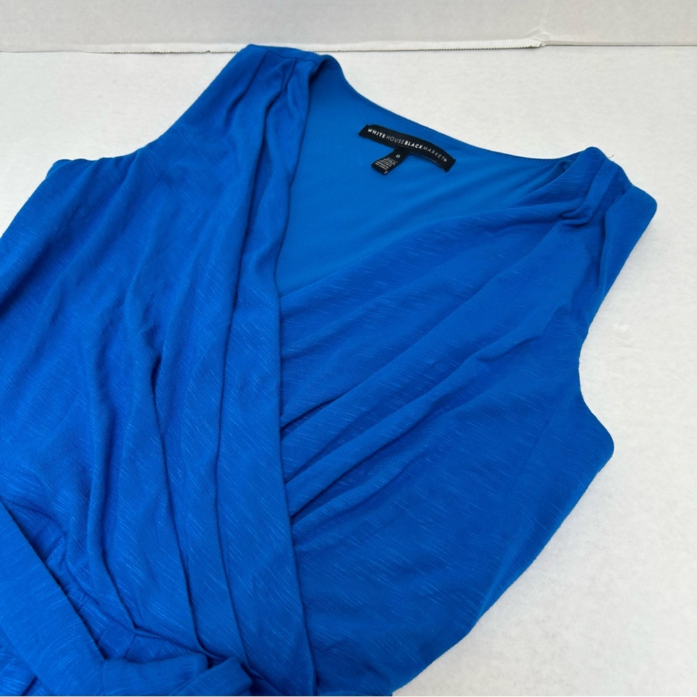 White House Black Market Blue Sleeveless Draped Slub Sheath Dress Stretch size 0